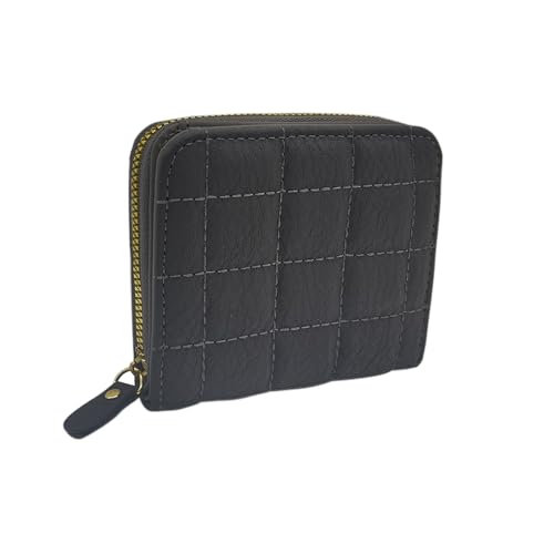 Cartera pequeña para mujer, monedero simple con bolsillo con cremallera y múltiples ranuras para tarjetas, cartera de viaje de moda con elegante patrón a cuadros, Gris, 11.2 x 10 x 3 cm, Moderno