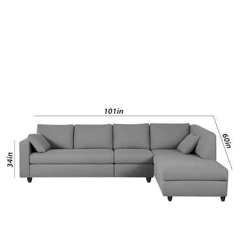 Image of Florian RHS 6 Seater L Shape Sofa Set for Living Room (Dark Grey Fabric) Premium Fabric Sofa