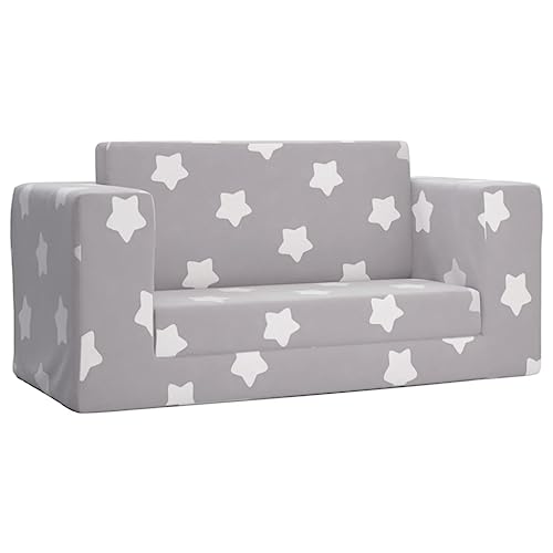 vidaXL Sofá Infantil de 2 Plazas Acolchado Tapizado Asiento Sillón Reclinable Respaldo Reposabrazos Felpa Suave Gris Claro con Estrellas 🔥