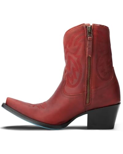 Lane Womens Smokeshow Embroidered Snip Toe Bootie Casual Boots Ankle Mid Heel 2-3" - Red3