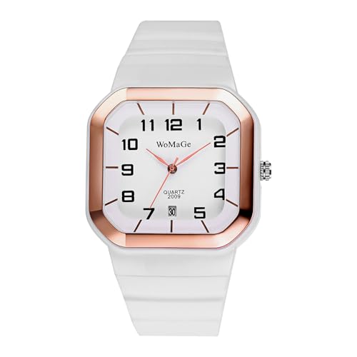 OIDEA Relojes Cuadrado Analógico Unisex: Reloj de Cuarzo para Hombre y Mujer Escala de Números Arábigos Correa de Silicona Calendario Blanco - para Ocio Negocios Regalos OIDEA Relojes Cuadrado Analógico Unisex: Reloj de Cuarzo para Hombre y Mujer Escala de Números Arábigos Correa de Silicona Calendario Blanco - para Ocio Negocios Regalos