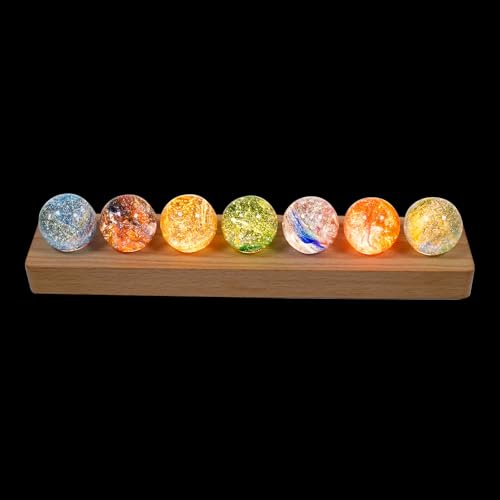 Image of JOJOCY 7 Colors Glass Ball Night Light with LED Wooden Base Rechargeable, 4cm /1.6in Healing Spheres Balls for Meditation & Decor Lights Gift for Friends Boys Girls Teacher (Base & Balls)