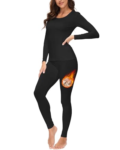 Prontiaduscire Conjunto Térmico para Mujer - Interior Ultra Cálido de Segunda Piel - Ajuste Delgado - 162N3 Negro M