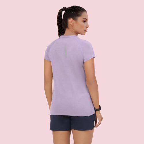 Image of Enamor Short Sleeve Scoop Neck Regular Length Slim Active T-Shirt for Women - Slim Fit, Quick Dry, Antimicrobial - E089