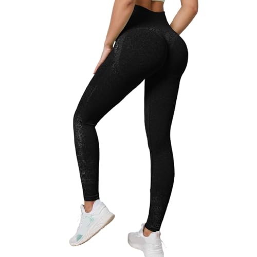 Generisch Pantalones de yoga sin costuras de cintura alta para mujer, leggings de entrenamiento, no transparentes, a prueba de sentadillas, para fitness, correr, ropa deportiva, Negro , L