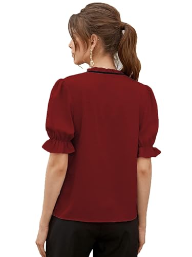 Image of Stylistico Soft Polyester Formal Stylish tie-up Office Solid Western Summer Short v-Neck Casual Plain Puff Half Sleeves Tops for Women Latest