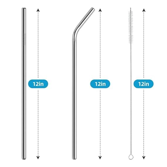 Image of Rajmaan Stainless Steel Replacement Straws for Stanley Cup - Reusable, Compatible with Adventure Quencher Travel Tumbler - Durable with Cleaning Brush (12 inch)