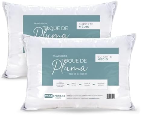 Kit 2 Travesseiros Toque de Pluma Percal 180 Fios – Antialérgico,...