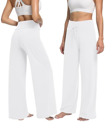 ZOOSIXX Soft Black Pajama Pants for Women, Wide Leg Comfy Casual Lounge Yoga Capri Pants 22'' / 30''