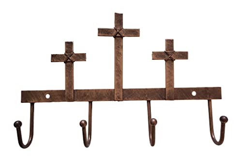 Key Holder Rustic Style Metal Cross Decorative Wall Mounted Hanger 4 Hook 95 W x 55 H x 12 D