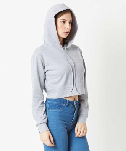 Image of Girls and Womens Long Sleeve Casual Solid Crop Top Hoodies (Foe Summer and Winterwear Both)