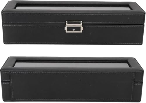 Image of House of Quirk 6 Slot Leather Watch Box Display Case Organizer Glass Jewelry Storage Watch Box 6 Compartments Glass (Black)