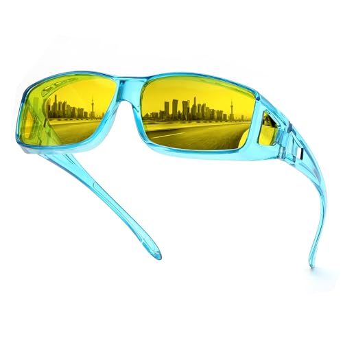 FEISEDY Night Driving Fit Over Glasses Sunglasses for Men Women,Polarized Wrap Around Yellow Sunglasses UV400 B2593