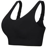 Leversic Sport-BH Damen Breite Verstellbare Träger Sport-BH mit Sport-Ringerrücken Starker Halt Atmungsaktiv Gepolstert Ideal für Laufen Fitness Training Schwarz L