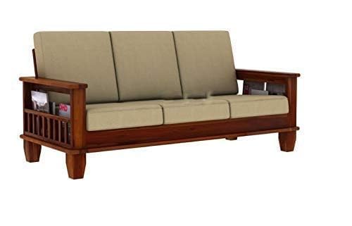 Image of Sheesham Wood 2 Seater Sofa for Living Room Home || Solid Wood 2-Person Sofas Without Small Cushion Furniture for Guest Room Office (Teak Finish)