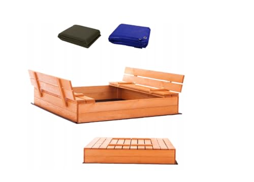 Sandkasten mit Sitzbank 120 x 120 cm, Abdeckung, imprägniertes Holz, Kindersandkasten, Spielplatz
