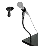 Sturdy: Mic stand is firmly screwed into a desk Two Microphone Holders: Contains a mic holder for a standard and wireless microphone One Piece: Gooseneck is welded to its base ensuring it will not wobble Can be angled 360° to accommodate any position...
