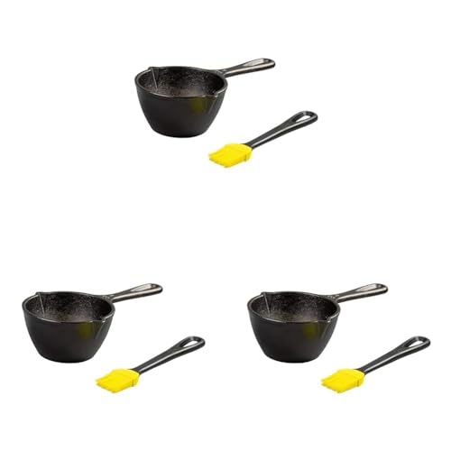 Image of Lodge 15.2 Ounce Cast Iron Melting Pot + Silicone Basting Brush - Unparalleled Heat Retention - Heat Resistant Basting Brush up to 450 - Black and Yellow,(Pack of 3)