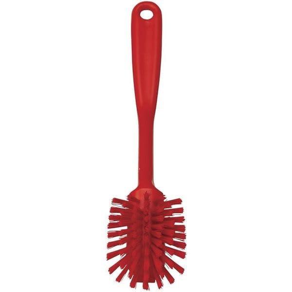 Image of 2 25 /64 in W Dish Brush, Medium, 8 in L Handle, 3 1 /8 in L Brush, Red, Plastic, 10 1 /2 in L Overall - 1 Each