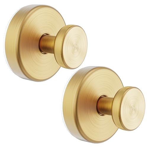 Hviiso Vacuum Suction Cup Hooks for Shower Shower Hooks for Inside Shower Glass Window Mirror No Drill Towel Hooks for Bathrooms Bath Robe Coat Looafh Wreath Hook for Hanging - 2 Pack Gold