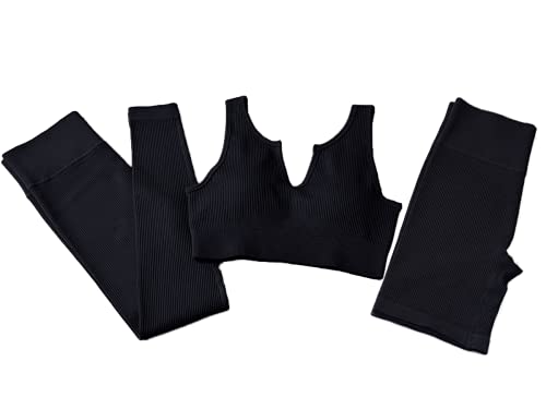 Soutien-gorge de sport côtelé et leggings sans coutures taille haute galbante pour femme