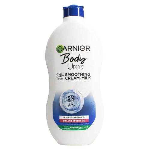 Garnier Body Urea 24HR Hydra Smoothing Cream-Milk - 400ml 5% Urea + Shea Butter for Intense Hydration and Smoothing. Fast-Absorbing Cream for Dry and Rough Skin - 24HR Moisture Lock