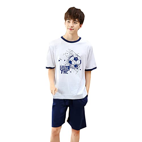 Teen Boys Short Sleeve Cotton 𝐏a𝐣ama Set Crewneck Top and Wide Leg Shorts 𝐏a𝐣amas 2 Piece 𝐏𝐉𝘀 Summer 𝐋oun𝐠ewear