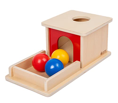 Adena Montessori Wooden Toy for 6-12 Month Baby 3 Balls,Object Permanence Box with red Door Colorful Learning Education Toy for Toddler Kid 1-2 Year Old, Preschool Girl and Boy Gift Full Size Typical by Adena Montessori - Used condition - US$16.84