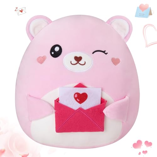 Athoinsu Valentine’s Day Teddy Bear Plush Pillow Soft Stuffed Animal Romantic Cute Love Letter Bear Love You Hugging Home Decor Gifts for Kids All...
