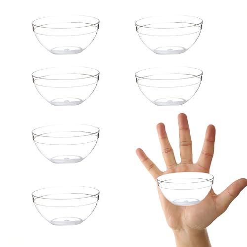 ONEWANGDAFA 6 Pcs Mini Prep Bowls Small Clear Hard Plastic Bowls Stackable Food Prep Bowl Multipurpose Clear Serving Bowls for Kitchen Prep Dessert Dips Salad Candy Dishes