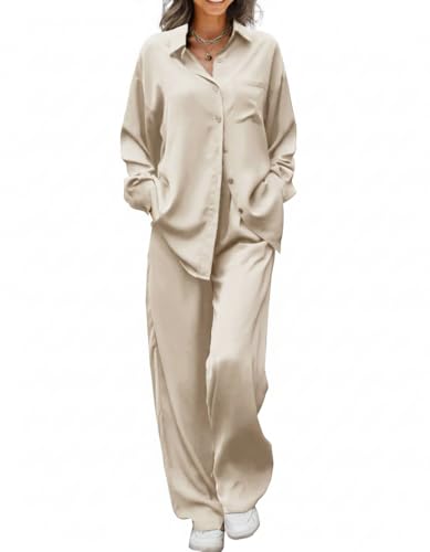 Ekouaer Womens 2 Piece Silk Satin Pajama Set Long...