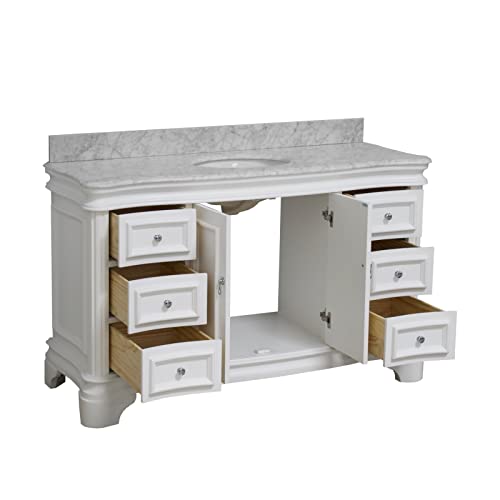 Kitchen Bath Collection Katherine 60-Inch Single Bathroom Vanity (White/Carrara): Includes White Cabinet With Authentic Italian Carrara Marble Countertop And White Ceramic Sink #TOP2