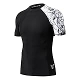 huge sports rashguard manica corta uomo protezione solare da nuoto rash guard per nuoto surf immersioni, leone nero, s