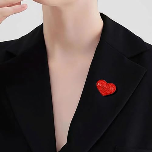 Image of Red Heart Love Brooch Lapel Pin Cubic Zirconia Classic for Party Dance Wedding Banquet for Women Ladies Girls Rhinestone Dress Suit Bouquet Corsage Accessories Jewelry Decor
