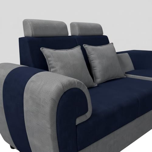 Image of APRODZ Wooden Sofa Set 6 Seater for Living Room, Solid Wood L Shape Sectional Sofa with Velvet Fabric Upholstery, Cushioned Seating for Home, Office & Lounge, Blue & Light Grey