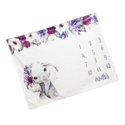 WRITWAA Manta Mensual de Franela Patrón de Elefante para Fotos de Recién Nacidos, Material Elástico y Diseño Adorable para Sesiones de Registro y Fotografía