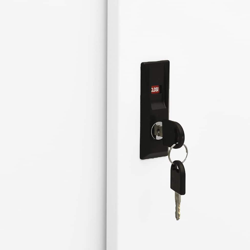 Armario de oficina con puerta corredera en color blanco, 90 x 40 x 90 cm, de acero con estantes ajustables, con cerradura, ideal para oficina, sótano, garaje, cocina, baño