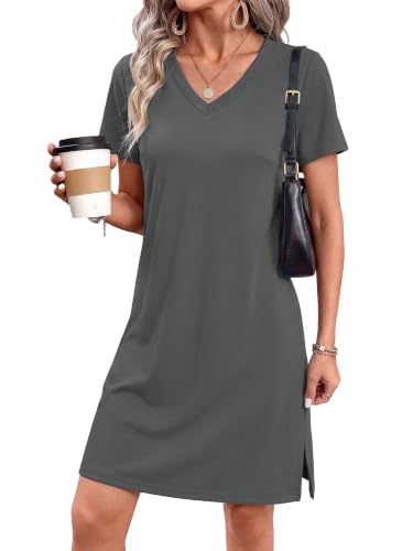 Image of RUMIA Summer Dresses for Women 2026 V-Neck Casual Sundresses T-Shirt Dress