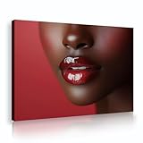 アフリカの黒人女性赤い唇キャンバスウォールアート写真アートワークプリントポスターペインティングリビングルーム寝室の装飾のためのモダンスタイルの壁画50x80cmインナーフレーム