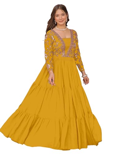 Image of FOXDX Womens Faux Georgette Sequence Embroidered Ankle Length Anarkali Gown for Women| Festival | Trending |