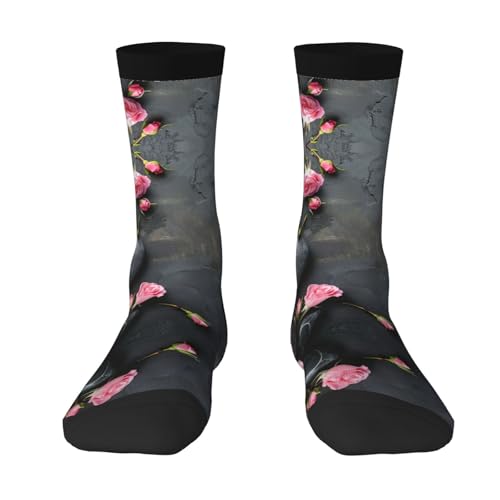 Tnnutp Calcetines vintage de moda con piedras y rosas de spa, calcetines suaves y acogedores, calcetines para botas de regalo para mujeres y hombres, calcetines para correr, 3 Negro, talla única