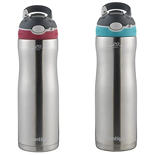 Contigo AUTOSPOUT Straw Ashland Chill Stainless Steel Water Bottle, 20 oz, Sangria AND Stainless Steel Water Bottle | Vacuum-Insulated Water Bottle | AUTOSPOUT Ashland Chill Water Bottle
