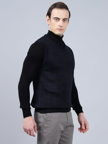 Image of Cantabil Checkered V-Neck Sleeveless Regular Fit Mens Casual Sweater | Casual Sweater for Men | Mens Sweater for Winter Wear (P MSWT00124)