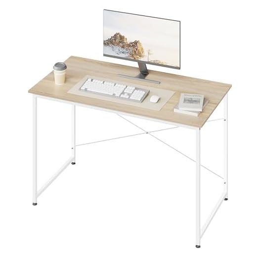 WOLTU Bureau Informatique 100x50 cm, Table de Travail Scandinave, Poste en Bois d'Ingénierie, Cadre en Métal, Chêne Clair pour Chambre