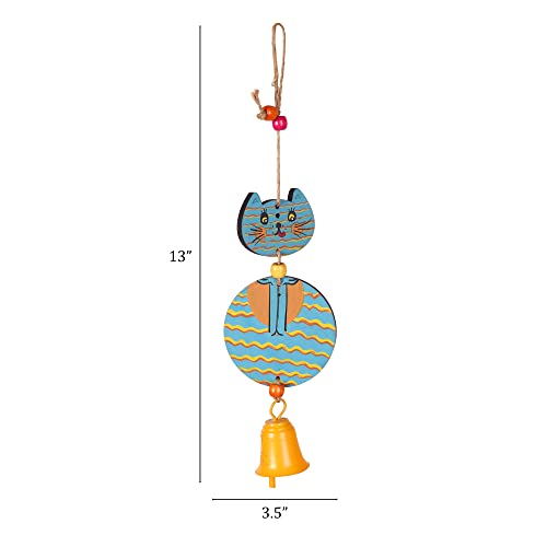 Image of Aakriti Art Creations Azure Kitty Wind Chime Multicolor | Handmade Modern Art Wooden & Metal Wind Chime | Decorative Wind Chimes for Balcony, Garden, Living Room & Gifting
