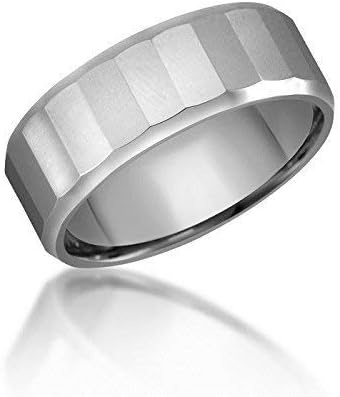 Multi-Faceted Mirror Finish Tungsten Ring – Wedding or Fashion Band – Beveled Edge – Comfort Fit