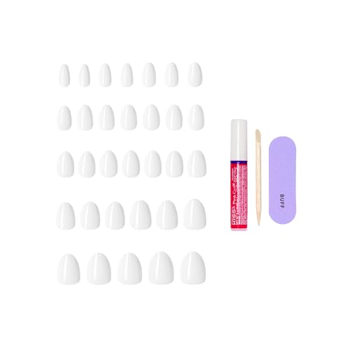 KISS CORE, Press On Nails, Nail glue included, \'Lyrical\', White, Short Size, Almond Shape, Includes 32 Nails, 2g Glue, 1 Manicure Stick, 1 Mini File