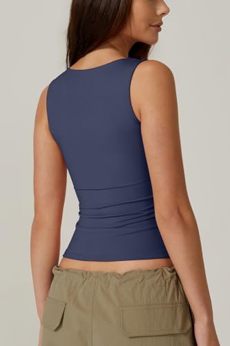 Image of QINSEN Women's Square Neck Sleeveless Double-Layer Tank Tops Basic Tight T Shirts