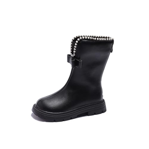 Winter Fall Lovely Boot for Girl Pearl Embellished Bow Outdoors Shoe PU Leather Waterproof Shoes 2025 Non-slip Boots3
