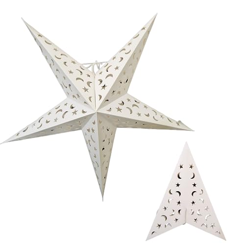 YEPSIO Lantern Lampshade Paper Star Light Shades Large 60cm Star Hanging Decorations for Christmas Wedding Home Decoration Party White Moon and Stars - Image 4